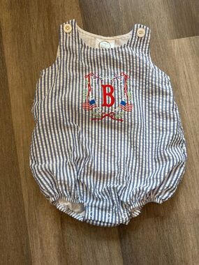 B Monogrammed Blue & White Striped Bubble